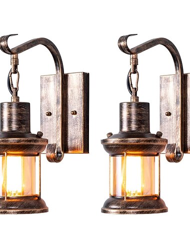  lightinthebox פנס קיר כפרי 2-in-1 שמן משופשף ברונזה וינטג\' תאורת קיר מנורת לילה גופי תקע קשיח בגוון זכוכית תעשייתי תאורת פנס רטרו מנורת רטרו