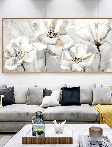 Pintura al óleo pintada a colgar Pintada a mano Vertical Abstracto Floral / Botánico Moderno Sin marco interior  (sin marco)