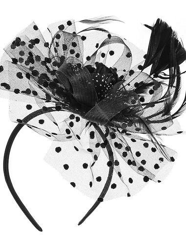  Fascinators Kentucky Derby Hat Feather Special Occasion Party / Evening Ladies Day Melbourne Cup Cocktail Flower Style Elegant With Feather Polka Dot Headpiece Headwear