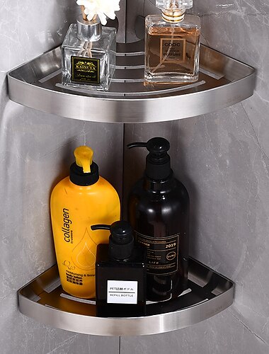 Étagère de douche d'angle, étagères de douche en acier inoxydable, panier de rangement mural, organisateur de cuisine de salle de bain, 2 niveaux (noir/argent)