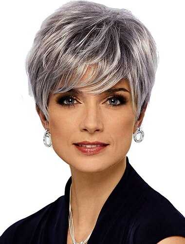 Szare peruki dla kobiet peruka syntetyczna naturalna prosta krótka peruka bob krótkie srebrnoszary syntetyczne włosy moda damska wygodne puszyste srebrne ciemnoszare