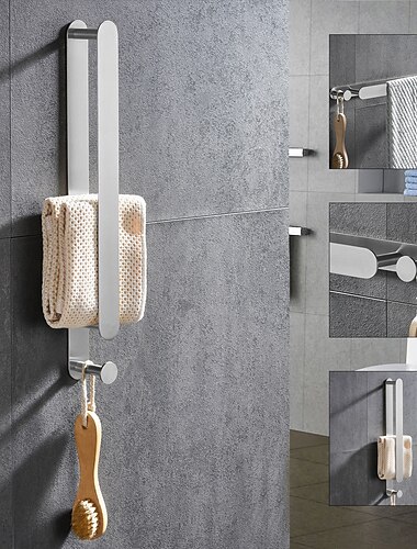  toalleros para bano, toallero autoadhesivo montado en la pared de acero inoxidable sus304 sin taladro toalleros para bano, cocina (negro/cromo/niquel cepillado) 40 cm