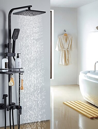  robinet de duș, sistem de cap de duș cu efect de ploaie set de robinet pentru baterie termostatică - duș de mână inclus duș cu efect de ploaie extensibil finisaje contemporane vopsite antic montare
