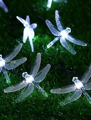  Světla vážky solární řetězová světla venkovní 6.5M 30 LED diod vodotěsná solární vílí světla 8 režimů dekorativní světla pro patio zahradu dvorek plot svatba párty teplá bílá RGB vícebarevná