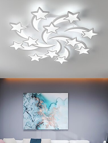  led plafondlamp wit modern nordic star design meteorenregen led slaapkamer licht app controle met traploos dimmen of uit / aan controle driekleuren acryl plafondpaneel lamp unieke minimalistische