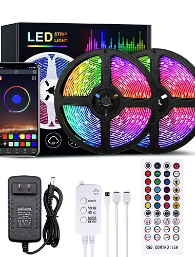  LED Strip Lights Bluetooth Music Sync 40/30/20/10m Color Changing LED Strip 40 Keys Remote Sensitive Built in Mic App Controlled LED Lights 5050 RGB APP Remote Mic 3 Button Switch