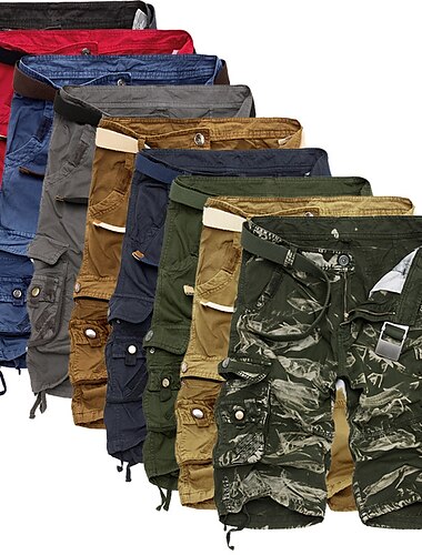  Men\'s Cargo Shorts Hiking Shorts Leg Drawstring Multi Pocket Plain Camouflage Breathable Outdoor Knee Length Casual Daily Streetwear Stylish ArmyGreen Yellow Micro-elastic