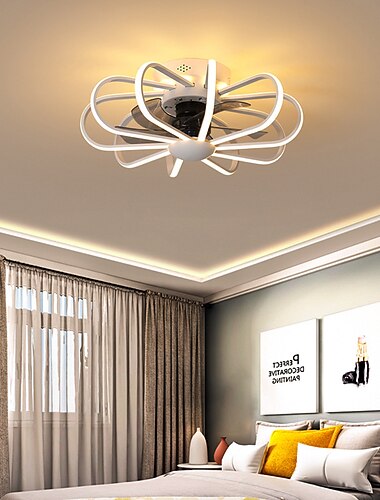  LED Ceiling Fan with Light Black White Gold Industrial Ceiling Fan Retractable Blades Vintage Cage Chandelier Fan with Remote Control 5PCS E26/E27 Bulbs Needed AC110V AC220V