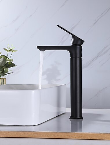 Lavabo de salle de bain grand robinet style robuste poignée unique un trou cuve de bain évier robinet de montage sur pont bassin chaud et froid mitigeur de lavabo robinets de lavabo en laiton noir mat Lavabo de salle de bain grand robinet style robuste poignée unique un trou cuve de bain évier robinet de montage sur pont bassin chaud et froid mitigeur de lavabo robinets de lavabo en laiton noir mat