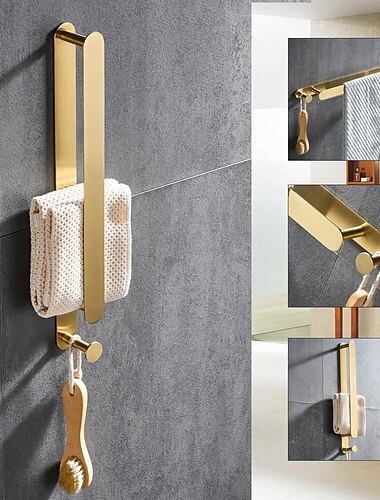  מתלה למגבות, מחזיק מגבות שחור דביק חזק, צמוד לקיר נירוסטה