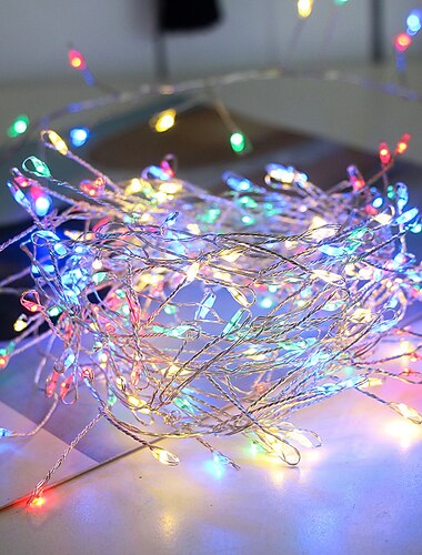  أضواء سلسلة led من الأسلاك النحاسية led سلسلة الألعاب النارية 2.5 متر 100 المصابيح 5 متر 200 المصابيح تعمل بالبطارية أضواء الألعاب النارية الخيالية لشجرة كريستما لتزيين المنزل والعطلات وحفلات الزفاف