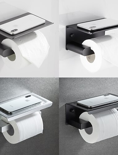  Toilet Paper Holder with Shelf Wall Mounted,Aluminum Toilet Paper Roll Holder, Tissue Roll with Mobile Phone Storage