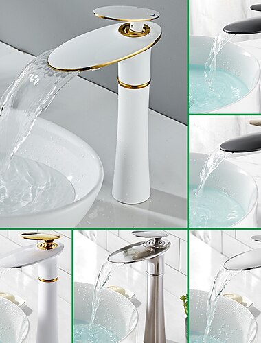  Bathroom Sink Faucet Waterfall Nickel Brushed/Electroplated/Painted Finishes Centerset Single Handle One Hole Bath Taps