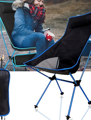  Folding Chair Beach Chair Camping Chair Fishing Chair High Back with Headrest Ultra Light (UL) Foldable Breathable Compact Mesh 7075 Aluminium Alloy for 1 person Fishing Blue Red Orange Dark Blue