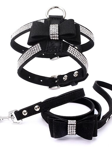  Dog Rabbits Cat Harness Dog Leash Vest Decoration Adjustable Flexible Outdoor Walking Rhinestone 1 set
