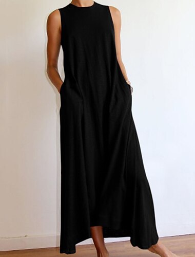  Women\'s A Line Dress Maxi long Dress White Black Gray Sleeveless Pure Color Spring Summer Casual 2022 S M L XL XXL XXXL
