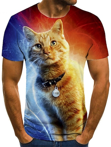  Men\'s Unisex T shirt Tee Tee Cat Graphic Prints Round Neck Red 3D Print Plus Size Casual Daily Short Sleeve Print Clothing Apparel Basic Fashion Designer Big and Tall
