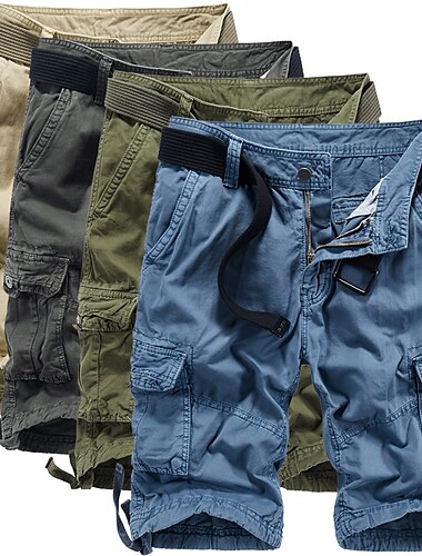  Men\'s Cargo Shorts Hiking Shorts Leg Drawstring Multi Pocket Multiple Pockets Plain Breathable Outdoor Knee Length Casual Daily Streetwear Stylish ArmyGreen Khaki Inelastic