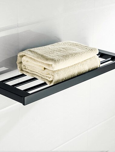  accesorio de bano multifuncion 1pc incluye toallero/gancho para bata/toallero/soporte para cepillo de dientes/jaboneras y estante de bano de acero inoxidable montado en la pared negro mate