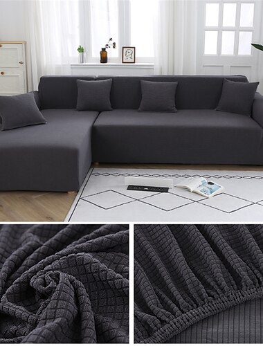 Stretch-Sofabezug, Schonbezug, Jacquard, elastisch, Sofagarnitur, Sessel, Zweisitzer, 4- oder 4- oder 3-Sitzer, Burgunderrot, L-Form, Weiß, Grau, Schwarz, einfarbig, weich, strapazierfähig, waschbar