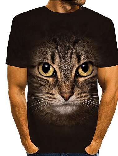  男性用 Tシャツ 猫 グラフィック ラウンドネック ブラック 3Dプリント 日常 祝日 半袖 プリント 衣類 デザイナー カジュアル 大きくて背が高い / 夏 / レギュラー / 夏