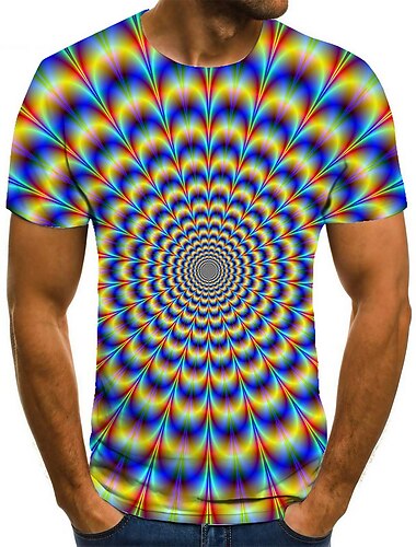  Men\'s Unisex T shirt Tee Shirt Tee Optical Illusion Graphic Prints Round Neck Blue 3D Print Plus Size Casual Daily Short Sleeve Print Clothing Apparel Basic Fashion Designer Big and Tall