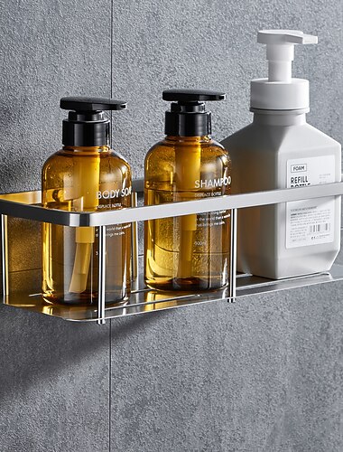 رف حمام مستطيل لمستلزمات الغسيل، تركيبات الحمام، تصميم جديد مثبت على الحائط، تصميم جديد إبداعي معاصر 304 من الفولاذ المقاوم للصدأ، أسود غير لامع، نيكل مصقول، ذهبي غير لامع، كروم 1 قطعة