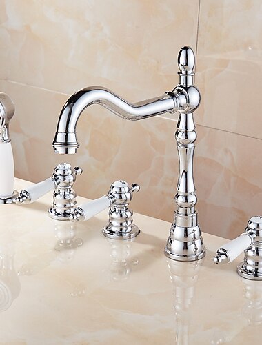  Bathtub Faucet - Contemporary Chrome Roman Tub Ceramic Valve Bath Shower Mixer Taps / Three Handles Two Holes