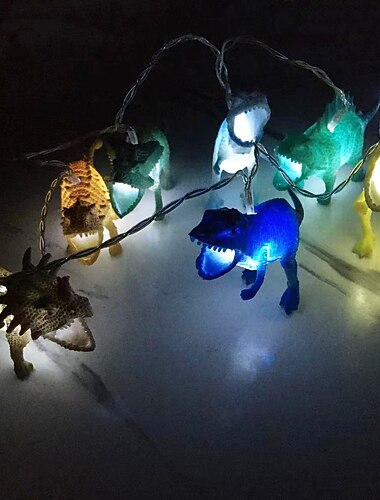 Luci a stringa LED 5M 20 LED Luci a stringa a energia solare Jurassic Dinosaur Lampade animali Luce warm white RGB bianco Party creativo per Capodanno Decorativo 1Set