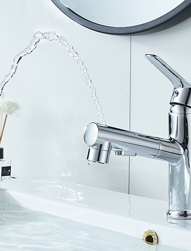 Grifo para lavabo de baño - extraíble / extraíble con rociador electrochapado / acabados pintados Grifería monomando de dos agujeros para baño / de latón