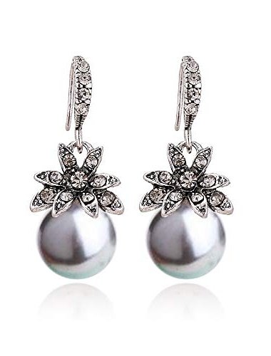  imitation pearl drop earrings natural stone round bead dangle earrings for women fashion jewelry gift¡­ (i:silver)