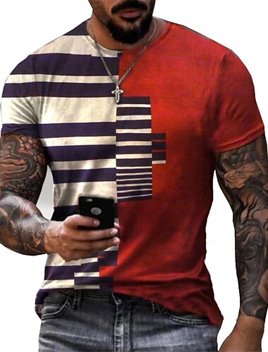  Męskie Podkoszulek Koszula Koszulki Graficzny Niejednolita całość Pasek w spiralę Półgolf A B C D E Druk 3D Puszysta Codzienny Weekend Krótki rękaw Odzież Podstawowy Designerskie Slim Fit Duży i