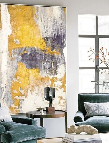  Obraz olejny ręcznie malowany ręcznie malowany obraz ścienny żółty szary biały dekoracja ścienna dekoracja wnętrz wystrój rozciągnięta rama gotowa do powieszenia!