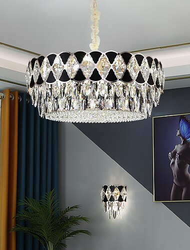  LEDペンダントライトクリスタルシャンデリア60cm80cmランタンデザインステンレス鋼電気メッキ220-240v110-120v