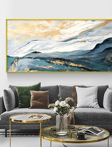 pittura a olio fatta a mano su tela decorazione di arte della parete blu e oro astratto colline ondulate per la decorazione domestica pittura arrotolata senza cornice non stirata