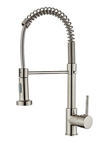 kjøkkenvask blandebatteri med nedtrekkssprøyte, 360 svingbar høybue enkelthåndtak fjær kjøkkenkraner dekkmontert, ett hulls kjøkkenvaskkran i messing sentersett vannkraner kjøkkenvask blandebatteri med nedtrekkssprøyte, 360 svingbar høybue enkelthåndtak fjær kjøkkenkraner dekkmontert, ett hulls kjøkkenvaskkran i messing sentersett vannkraner