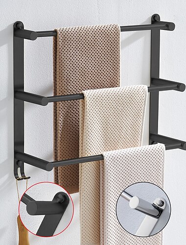  Wall Mounted Towel Rack with Hooks,Stainless Steel 3-TierTowel Bar Storage Shelf for Bathroom 30cm~70cm Towel Holder Towel Rail Towel Hanger