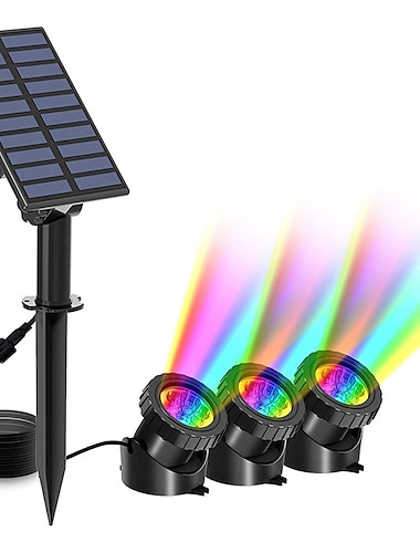  Submersible Light Outdoor Solar Powered Underwater Light Multi Color Submersible Pond Spotlights Waterproof Landscape Lamp for Outdoor Garden Pool Pond Decoration Lighting