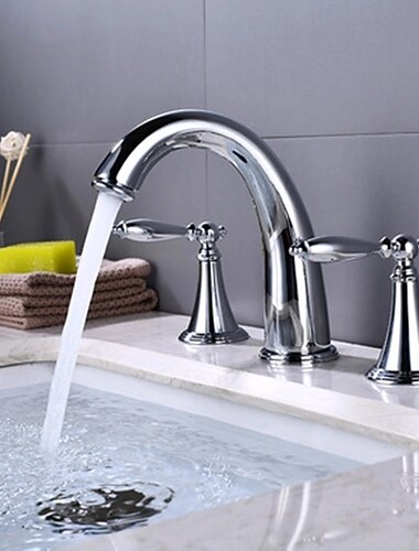  βρύση νεροχύτη μπάνιου - διαδεδομένη ηλεκτρολυτική διάχυση δύο λαβών τρεις βρύσες με τρύπες μπάνιου