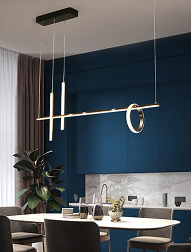  suspension led ilot de cuisine lumiere noir or moderne 90cm lustre en metal style artistique elegant finitions peintes 220-240v