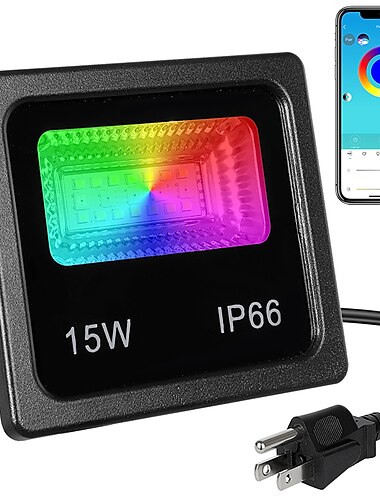  RGBW APP LED Floodlight 15W Bluetooth Outdoor Smart Flood Light 2pcs 1pcs 110V 220V IP66 Waterproof Color Changing Spotlight APP Group Control