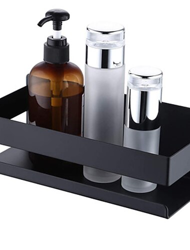  douchewagen badkamerplank, zelfklevende doucheplank roestvrij staal aan de muur gemonteerde ponsvrije badkameropslag voor badkamer, keuken (geborsteld nikkel, matzwart)