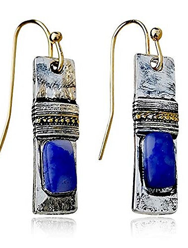  d.rosse unique handmade bohemian enamel vintage matt silver bar dangle earrings chic round blue gemstone geometric square drop earrings for women statement jewelry (silver)