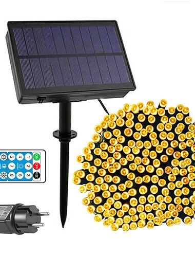  Solar Power String Light 50M-400LEDs 100M-800LEDs with Remote Control 8 Mode Flashing Timing Set Plug-in Dual Purpose Thanksgiving Christmas Outdoor Party Garden Decoration Fairy Lights Gypsophila 24V