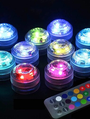  Submersible LED Lights 10pcs LED RGB Waterproof Underwater Light Remote Controller Outdoor Battery Submersible Light For Wedding Tub Pond Pool Bathtub Aquarium Party Vase Decoration