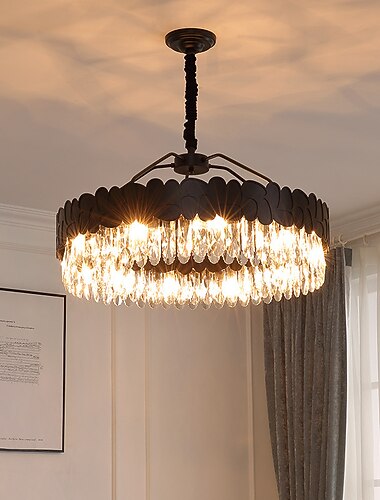  Lumina suspendată cu LED Candelabru de cristal Design negru cerc 60cm 80cm Lantern Desgin Metal Finisaje pictate Modern 220-240V 110-120V