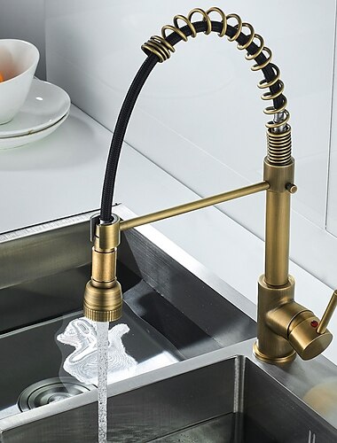  Kitchen Faucet,Brass Pull-out/Pull-down Rotatable Single Handle One Hole Multi-function Water Mode Brass Kitchen Taps with Soap Dispenser