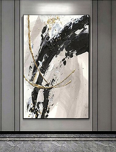  olieverfschilderij handgemaakte handgeschilderde kunst aan de muur modern minimalistisch zwart en grijs abstract woondecoratie decor gerold canvas geen frame niet uitgerekt