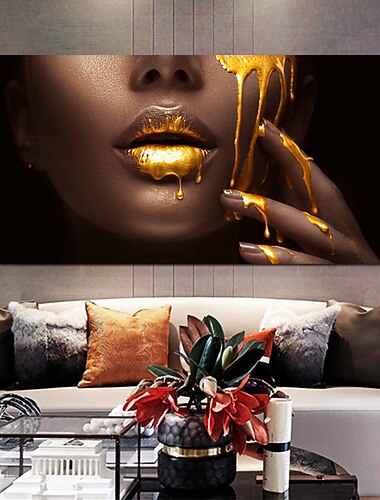  جدار الفن قماش المشارك اللوحة الفنية صورة الذهب الشفاه امرأة ديكور المنزل ديكور توالت قماش no إطار غير المؤطرة غير متمدد