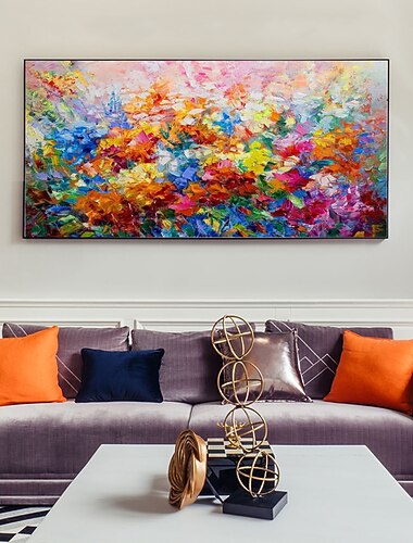  ציור שמן בעבודת יד ציור קיר אמנות מופשטת נוף נוף קישוט הבית תפאורה מתוחה מסגרת מוכנה לתלייה